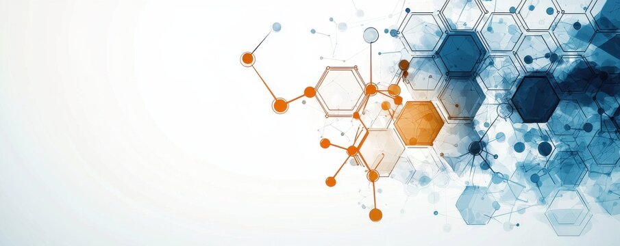 Abstract design of connected hexagons and molecules symbolism