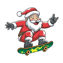 Cartoon Santa Claus Skateboarding Illustration
