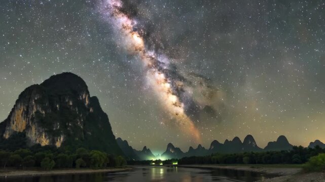 Mountain and Mercury sky night view material