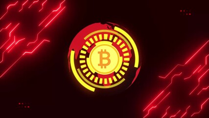 Bitcoin blockchain cryptocurrency global technology network connections with  red neon lines background animation 4K futuristic digital virtual concept. - Powered by Adobe