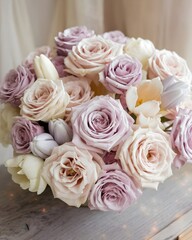 Heaven&rsquo;s Bouquet Pastel Floral &mdash; Blush, Cream & Lilac Flowers with Gold Shimmer Wall Art
