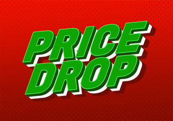 Price drop. Bold green 3D text with bright red background and modern sale style
