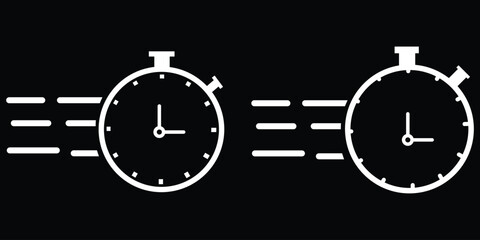 Timer icons set. Quick time or deadline icon. Express service symbol. Countdown timer and stopwatch icons isolated on white. Vector illustration.