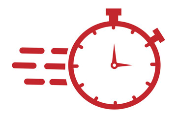 Fast response time clock vector symbol. quick, rush or faster work service Vector work time effect or delivery service time icon. Fast stopwatch icon with motion lines, representing speed,