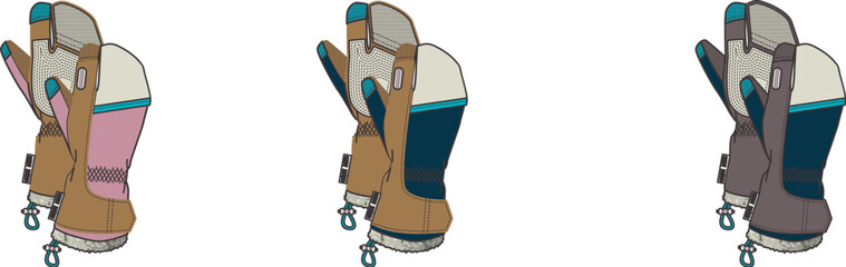 Winter Mitten Illustration Set Colorful Warm Handwear for Cold Weather