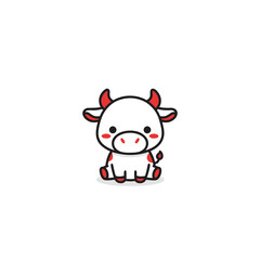 Naklejka premium Adorable Cartoon Cow or Calf Sitting Mascot Icon
