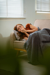 Woman feeling sick and headache, health care concept.