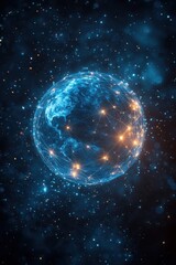 Obraz premium Abstract digital representation of Earth in glowing blue network