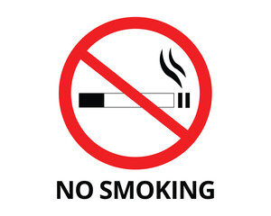 Clear red prohibition sign with a cigarette and smoke indicating no smoking area and text below