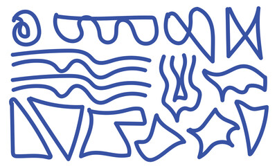 Abstract Blue Line Art Shapes Collection — Modern Hand-Drawn Doodle and Line Elements Set