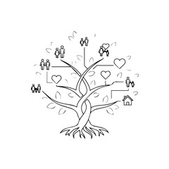 Family Tree Iconography Illustrating Connections, Relationships, and Heritage with Symbolic Representations