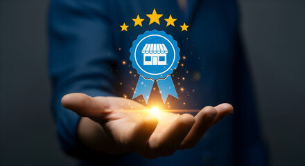 Expertly curated business excellence award presented with glowing prestige and five star recognition symbolizing top achievement