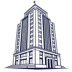 Fototapeta premium Modern Architectural Marvel: A striking monochrome illustration of a tall, contemporary building, showcasing clean lines and a commanding presence.