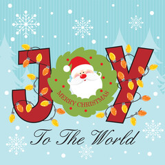 Christmas card with santa and joy to the world