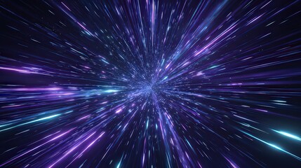 Abstract Digital Display of Light Trails and Particles with Blue Purple and Cyan Hues in Dark Background