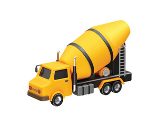 Yellow Cement Mixer Truck 3d rendering illustration icon