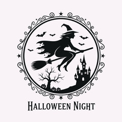 silhouette Halloween night witch vector