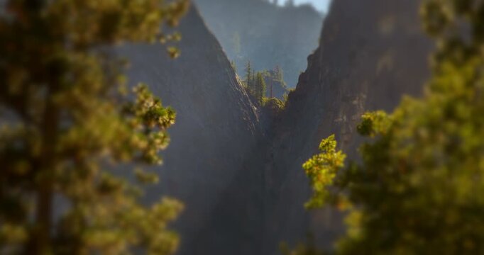 Sunlit Granite Crevice &ndash; Scenic Yosemite Timelapse of Rugged Cliffs and Trees in Afternoon Light