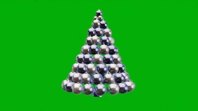 A unique and festive Christmas tree made entirely of soccer balls symbolizing a blend of holiday spirit and sports enthusiasm set against a vibrant green screen for versatile compositing and creative. - Powered by Adobe