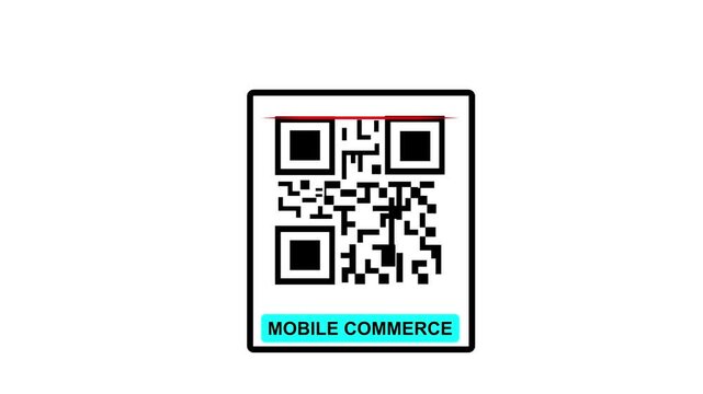 Scanning QR Code with Smartphone. QR Scan code barcode Mobile Commerce animation . QR code Mobile Commerce , cashless technology concept.4k motion video..