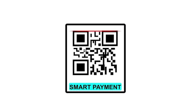 Scanning QR Code with Smartphone. QR Scan code barcode Smart Payment animation . QR code Smart Payment , cashless technology concept.motion graphic video..