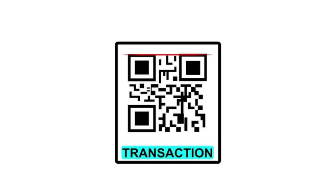 Scanning QR Code with Smartphone. Scan QR code barcode Transaction animation . QR code Transaction , cashless technology concept for white baground.4k motion video....