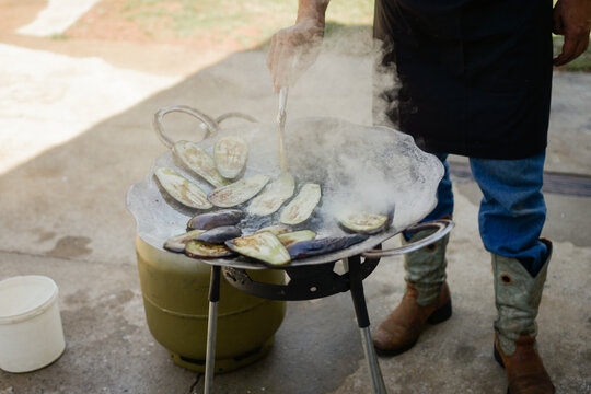 Grilling Eggplants on Outdoor Griddle
