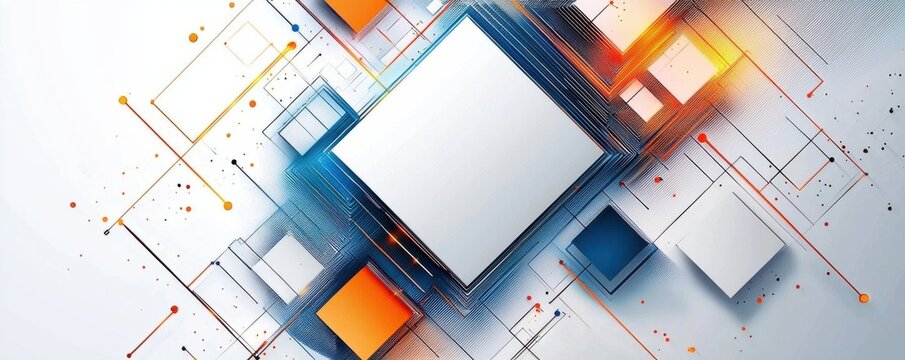 Abstract geometric pattern with blue and orange layered squares