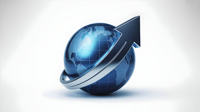 Watch your global business growth soar with this dynamic arrow and world illustration