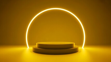 A yellow podium with a glowing ring, perfect for product presentation