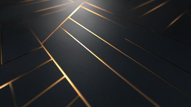 black matte surface with embossed geometric gold lines, 3D lighting, modern luxury architecture mood