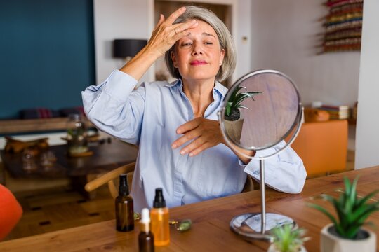 Cream application on forehead