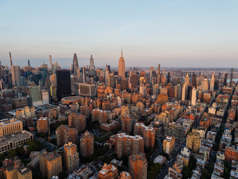 Manhattan skyline during sunset