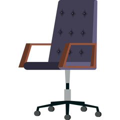 Modern Dark Purple Office Chair with Wooden Accents and Silver Base on Wheels Featuring a Tufted Back and Seat in a Clean Isolated Studio Setting