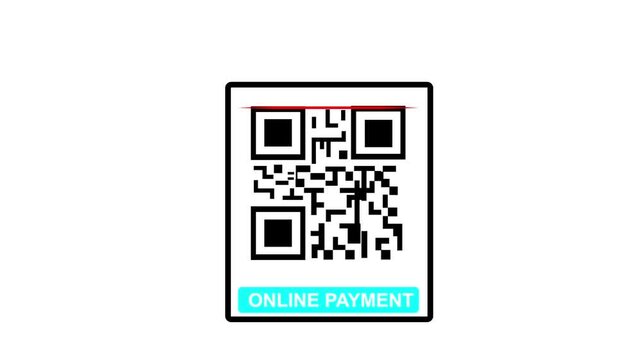 Scanning QR Code with Smartphone. Scan qr code barcode Online payment scan animation . QR code online payment, , cashless technology concept for white baground.4k motion video.