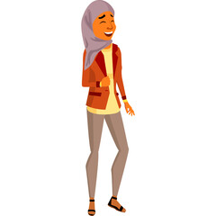 Laughing Woman Wearing Orange Blazer and Hijab in Casual Attire Standing Against a Transparent Background Joyful Expression and Happy Mood