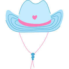 Light Blue Cowboy Hat With Pink Heart And Band Transparent Background Simple Cartoon Vector Illustration