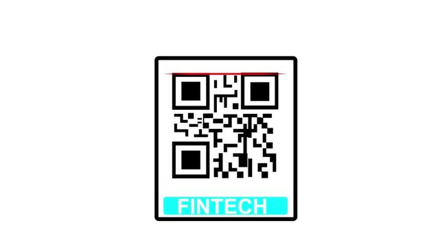 Scanning QR Code with Smartphone. Scan QR code barcode payment Fintech scan animation . QR code payment, Fintech , cashless technology concept for white baground.4k animation motion graphice video.