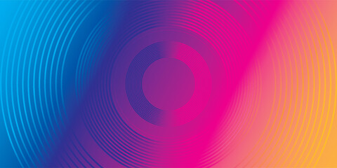 Concentric Gradient Rings: Blue Purple Pink and Yellow Abstract Design.