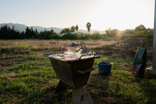 Barbecue grill cooking food outdoors