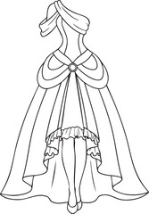 Elegant Fairytale Gown Line Art Illustration