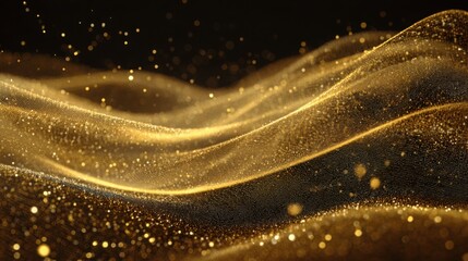 luxurious abstract 3D background of golden waves made of light particles, smooth depth of field, premium digital style