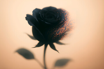 A beautiful single red rose blossom on a striking black background evokes nature's beauty and romance