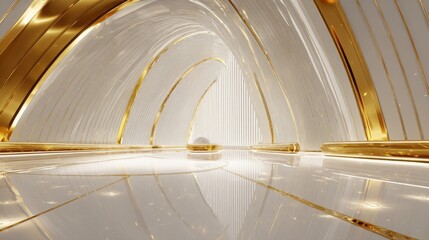 luxurious digital architecture of platinum walls and white glass floor, golden ambient glow, futuristic cathedral aesthetics, ultra clean, elegant