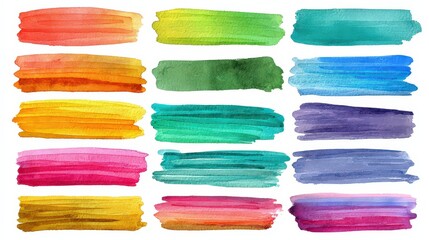 Collection of Abstract Watercolor Brushstrokes in Various Colors on White Background