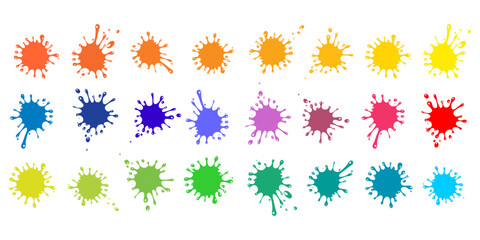 Rainbow splash background. Set of colored blots on the white background. 24 colors set. Rainbow colors. back to school. art and craft projects, scrapbooks Vector