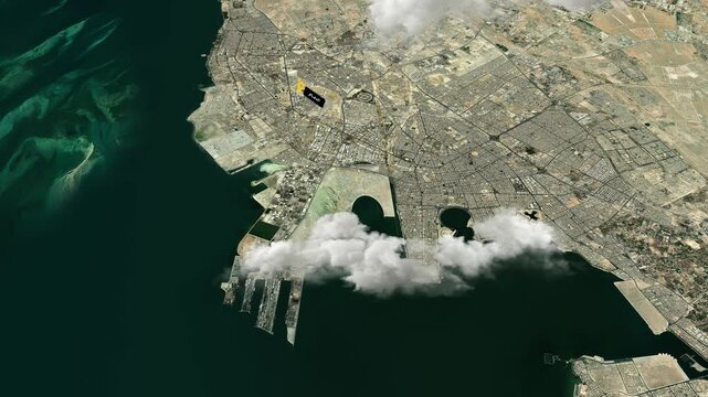 Dammam, Saudi Arabia 3D Satellite Map &ndash; Aerial Animation with City Labels