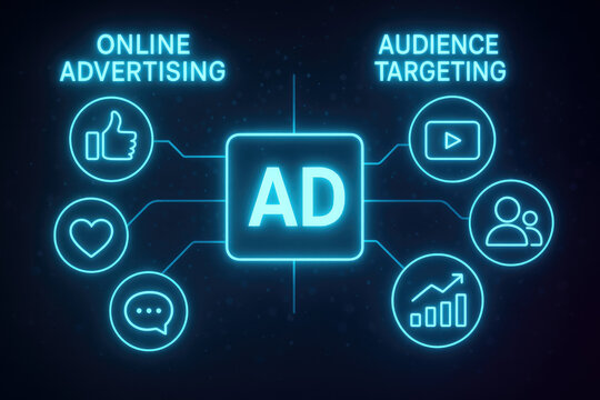 Online advertising and audience targeting concept with icons digital marketing advertisement
