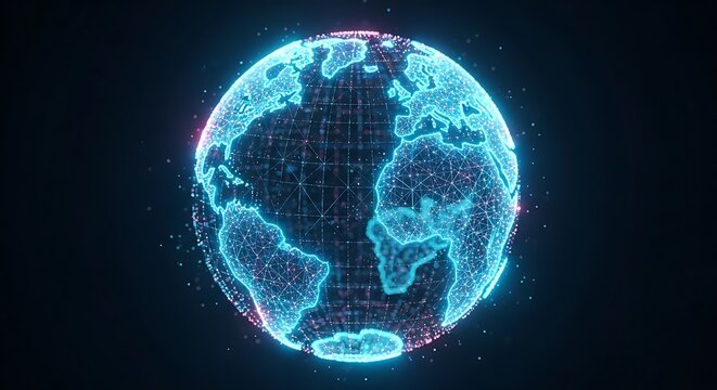 Digital Earth Hologram Global Network Connection Technology.