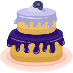 Two Tier Pixel Art Blueberry Cake With White Frosting And A Blueberry On Top Served On A Pink Plate Isolated On White Background
